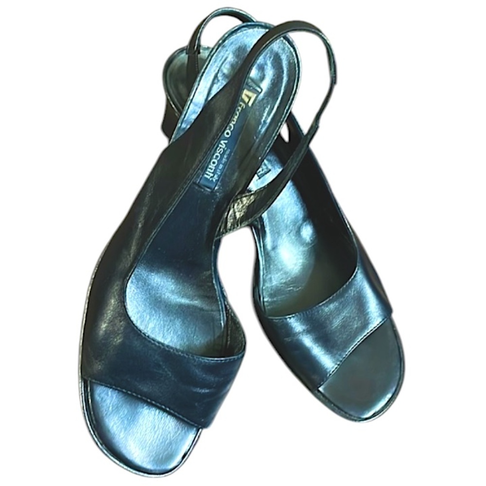 Franco Visconti Italian Made Heel Black Sandals Size 40